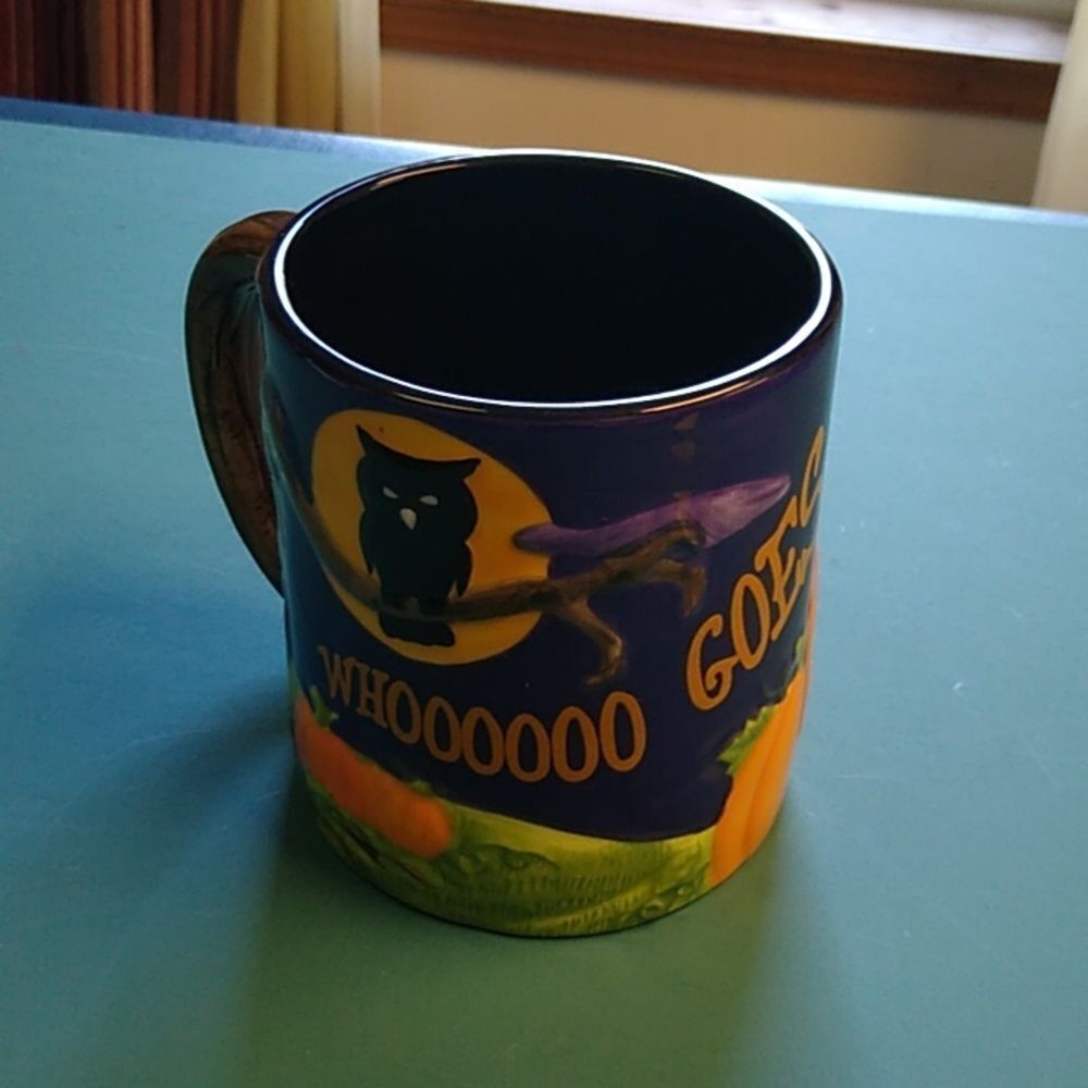 Halloween 3D Whooo GoesThere? Mug Pumpkins & Owl Cottagecore Kitsch